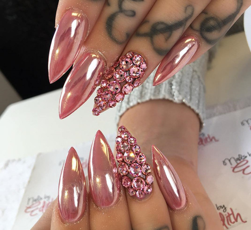 long-pink-chrome-acrylic-nails