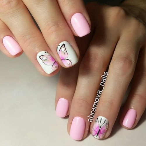 pink-and-white-nails-with-butterflies