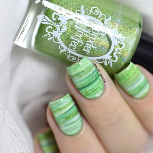 Greenery Nail Design with Stripes