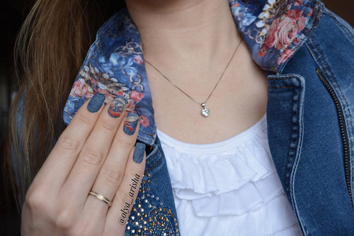 embroidered denim nail art