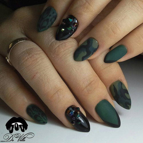 Matte Green Nails with French Tips