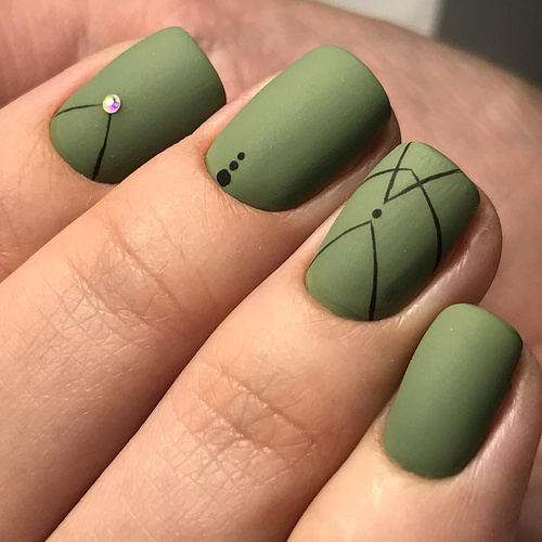 Matte Green Geometric Nail Art