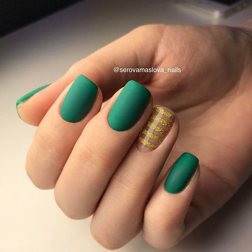 Green and Gold Nail Design with Stripes