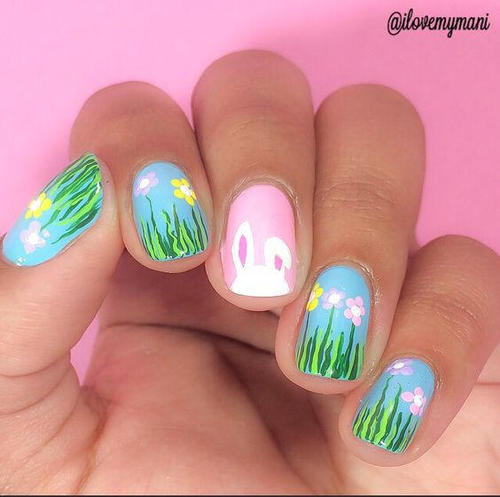easter-nail-design-with-grass-and-flowers