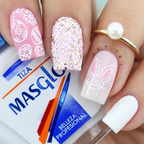 pink-glitter-easter-nails