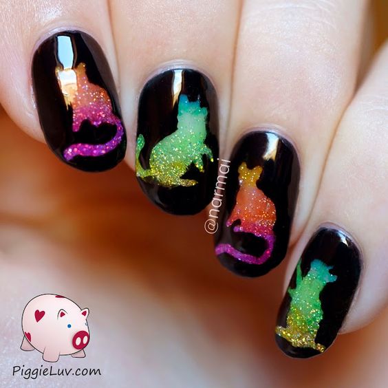 holo cat nail design 