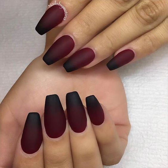 matte red wine ombre nails
