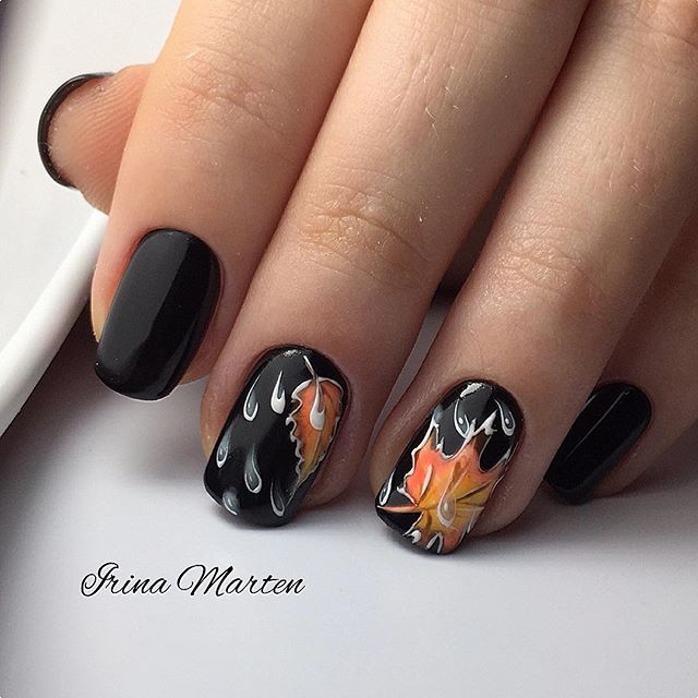 black-fall-nail-design-with-leaves-and-drops-of-rain-nails_irinamarten