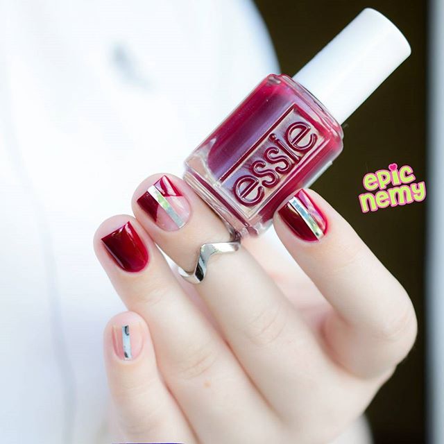 nude and wine red nail design