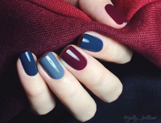 blue and wine nails