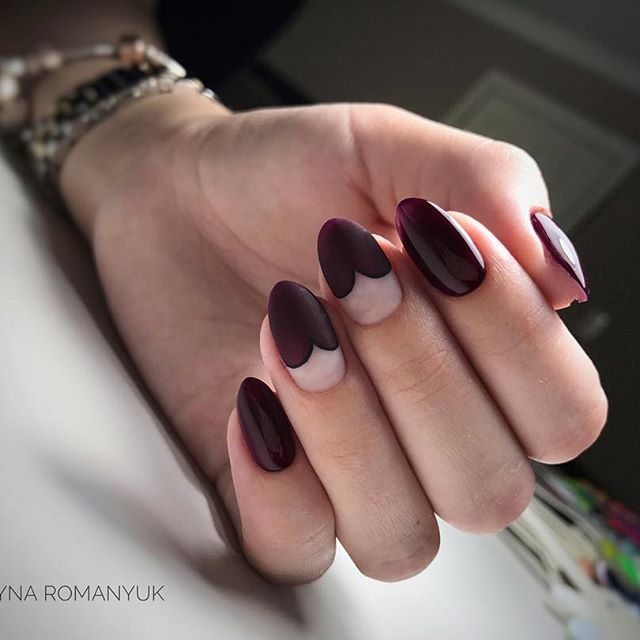 heart burgundy nails