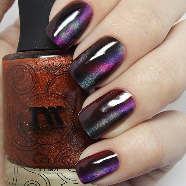 wine red cat nail polish manicure