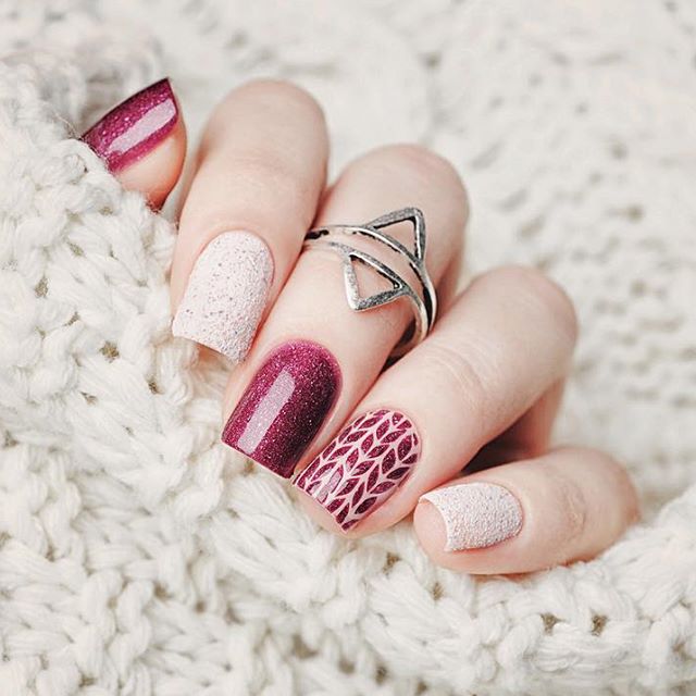 glitter wine red sweater nails