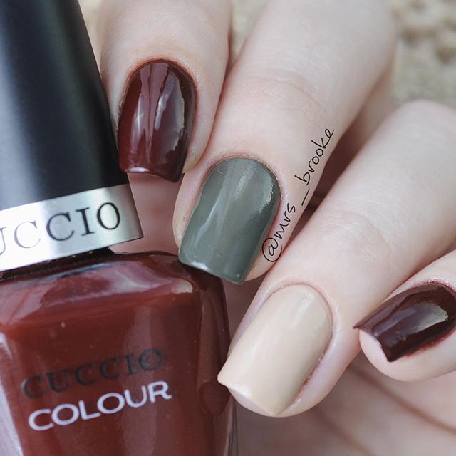 beige, gray and wine red nails