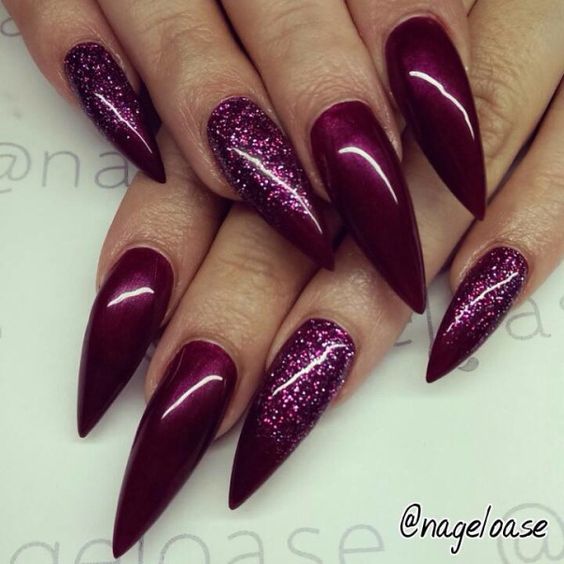 wine red stiletto nails