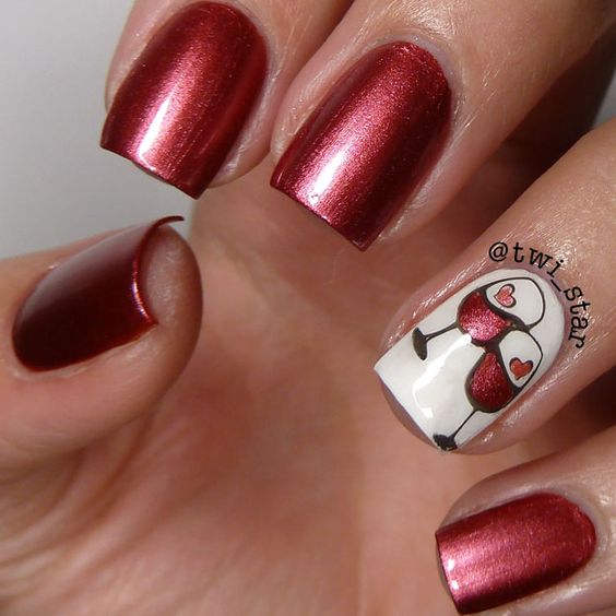 two glasses of wine nail design