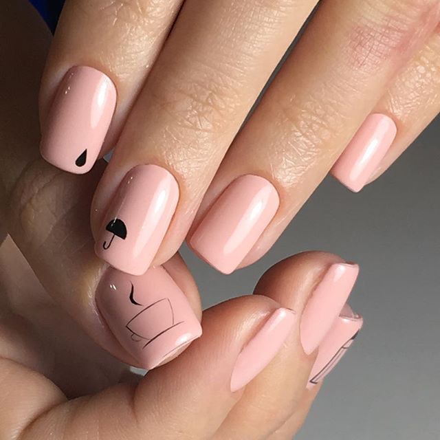 Nude hygge nails with coffee design