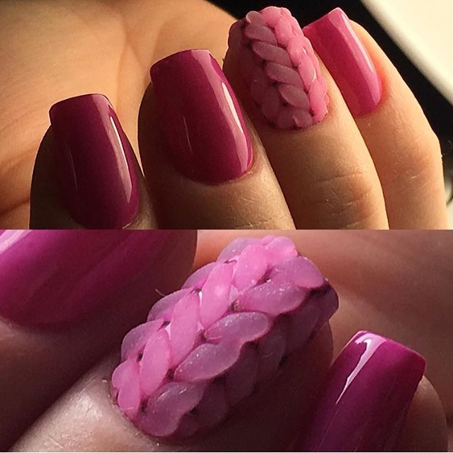 Dark fuchsia nail design with sweater design