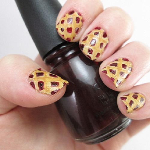 thanksgiving dinner pie nail design