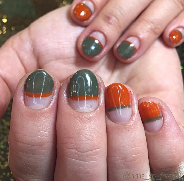 Green and orange nails for sweet November