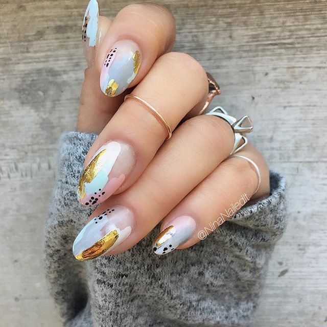 free painted grey nail design 