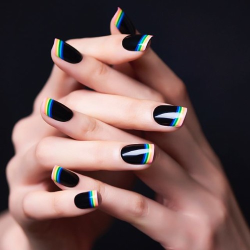 black-and-colorful-coachella-french-nails