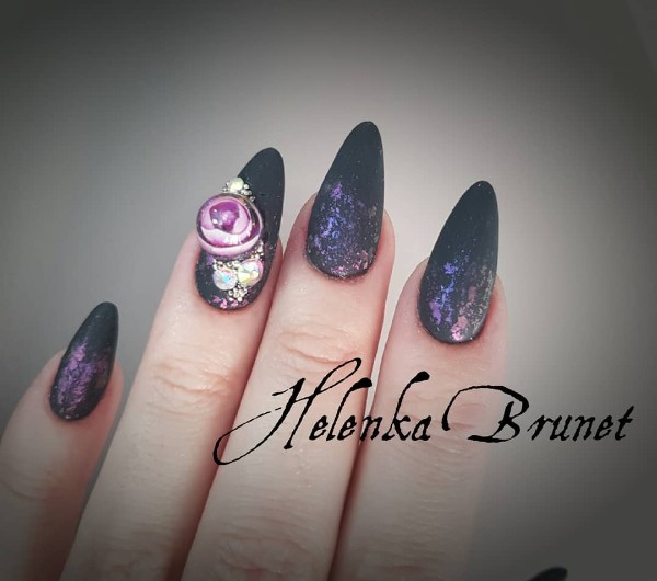 black nail design crystal ball