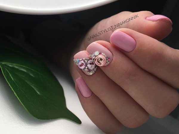 dark pink crystal ball nails