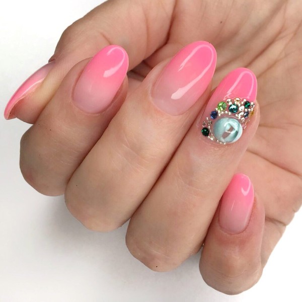 pink ombre nails with candy ball