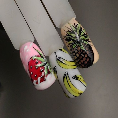 beige nail design with pineapple