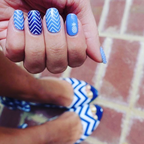blue shevron nails with pineapples