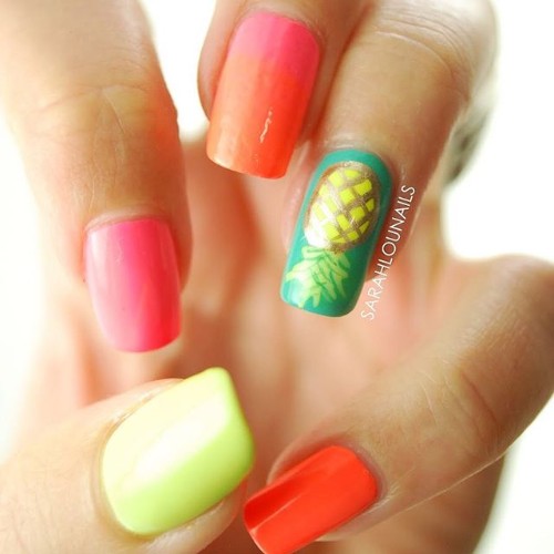 colorful nails with pineapples