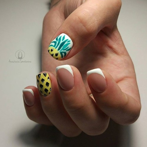 french nails with pineapple accent nail