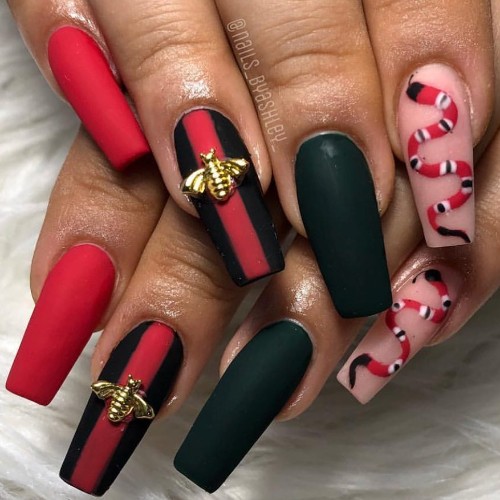 Gucci-themed brand nail design