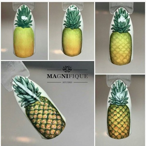 how to draw pineapple on nails