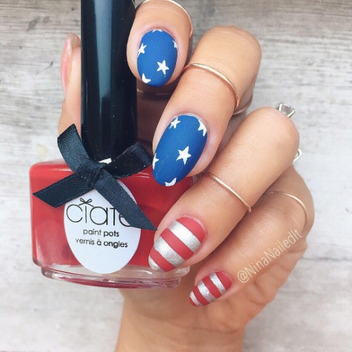 matte nail design for Independence Day