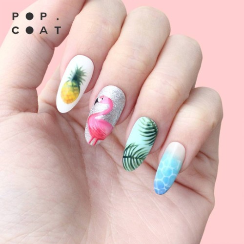 nails with flamingo and pineapple