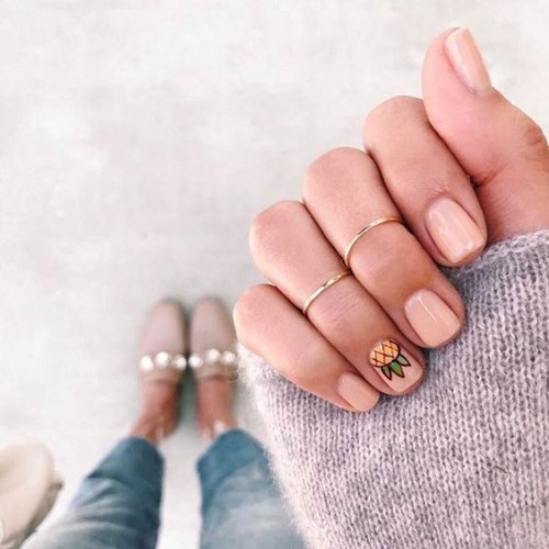 nude beige nails with pineapple