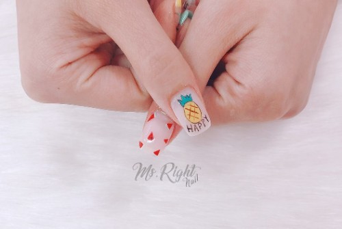 nude nail design with pineapple and watermelon