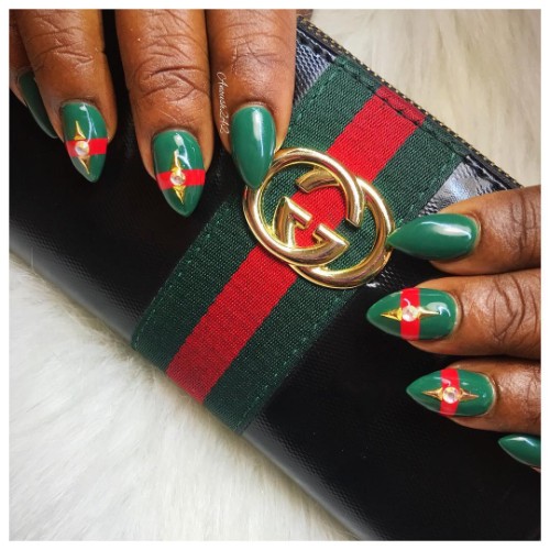 green Gucci-themed nails