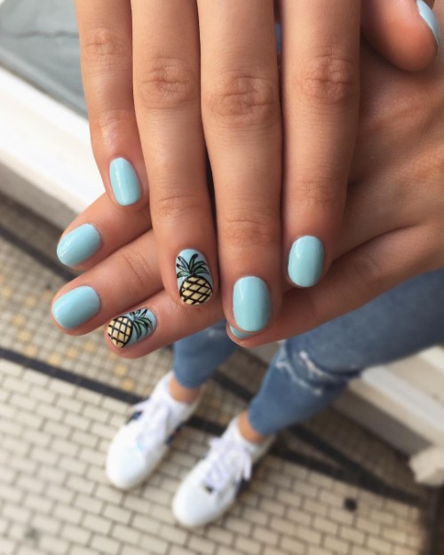 sky blue pineapple nails