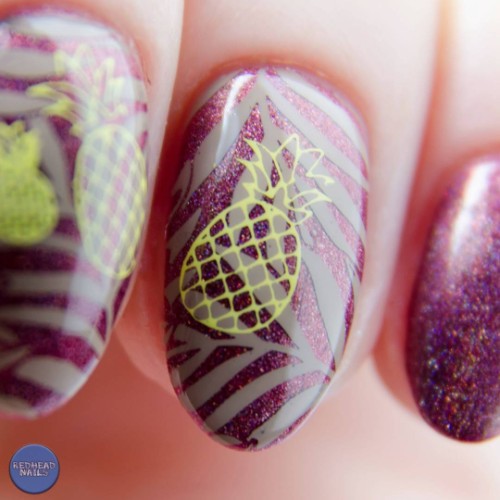 tropical pineapple nail design glitter