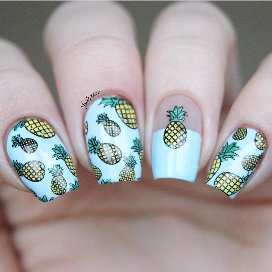 white negative space pineapple nails