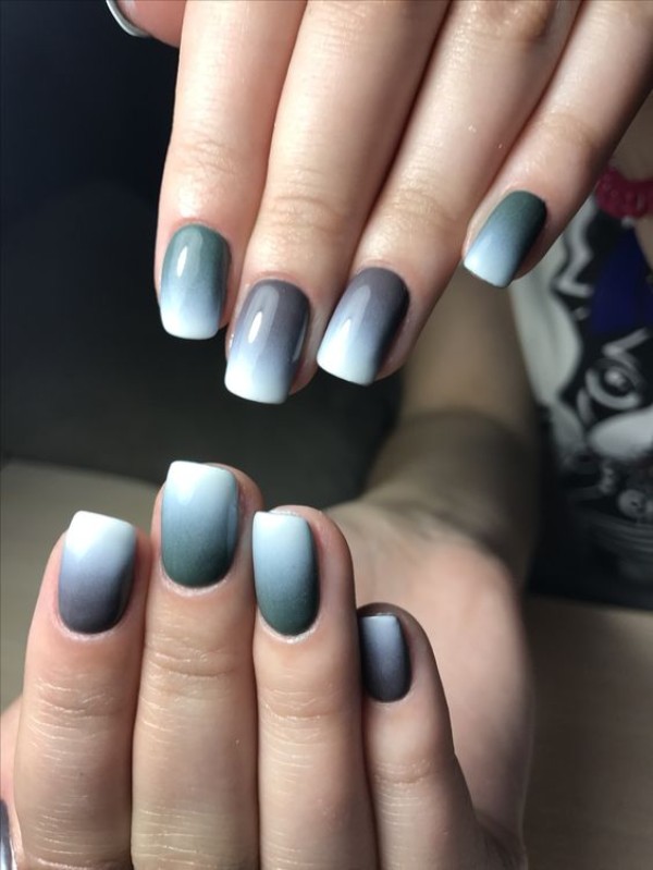 Light Grey And White Ombre Nails