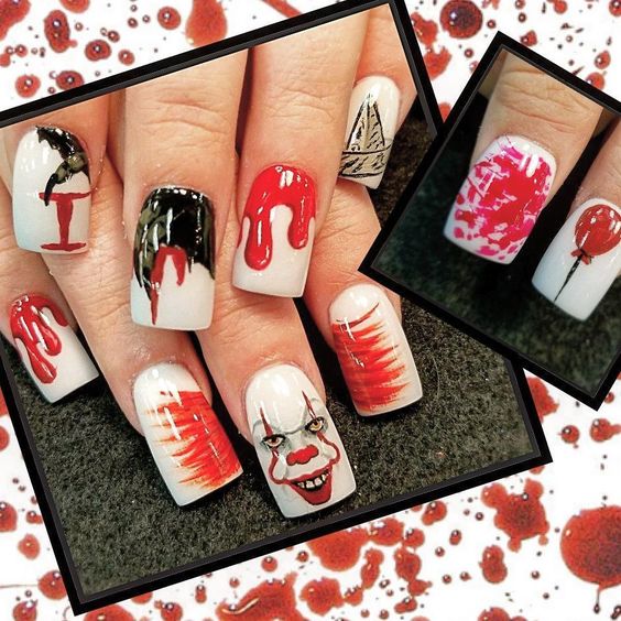 Pennywise nail design for Halloween