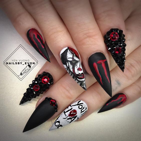 Pennywise Nail Art For Halloween 2020 Nailspiration