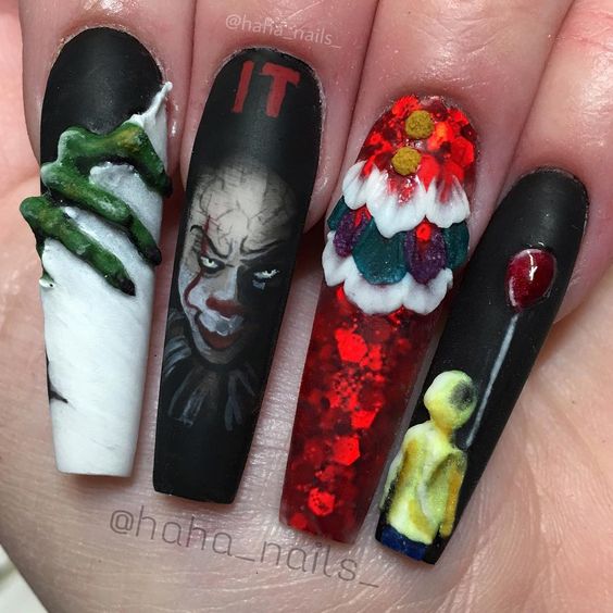 Pennywise Nail Art For Halloween 2020 Nailspiration