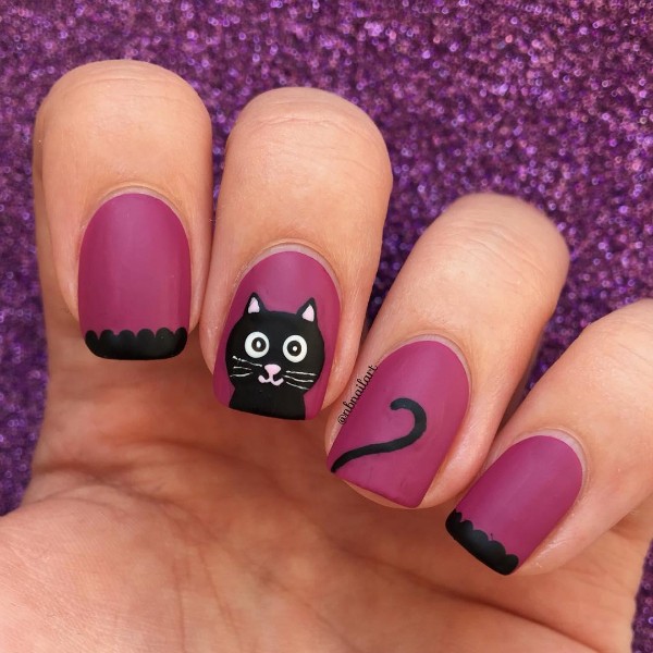 Velvet Halloween Kitty Nail Art - nailbees