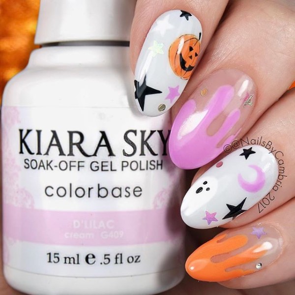 cute-oval-shaped-halloween-pumpkin-nails