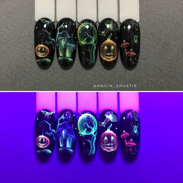 watercolor-halloween-nail-design-glowing-in-the-dark